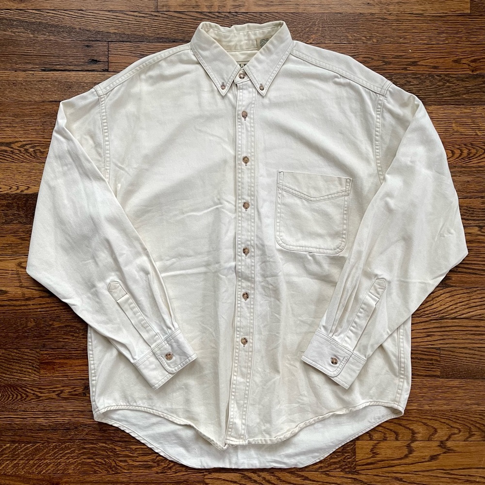 L.L. Bean Denim Twill Button Down in Natural, Traditional Fit